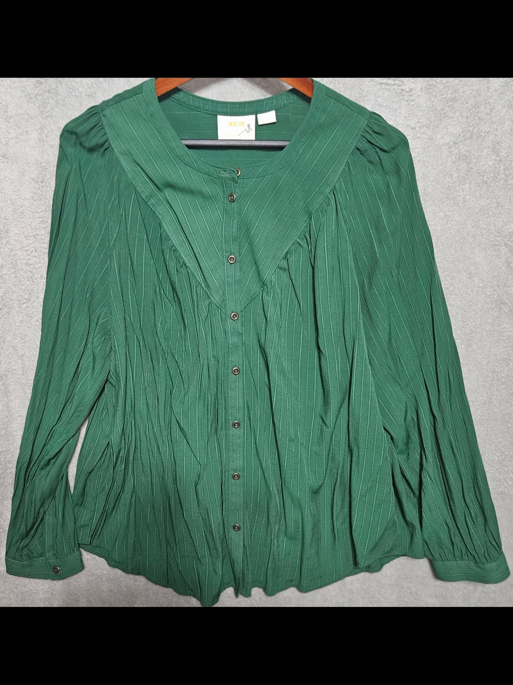 Anthropologie Forest Green Pinstripe Button-Front Blouse